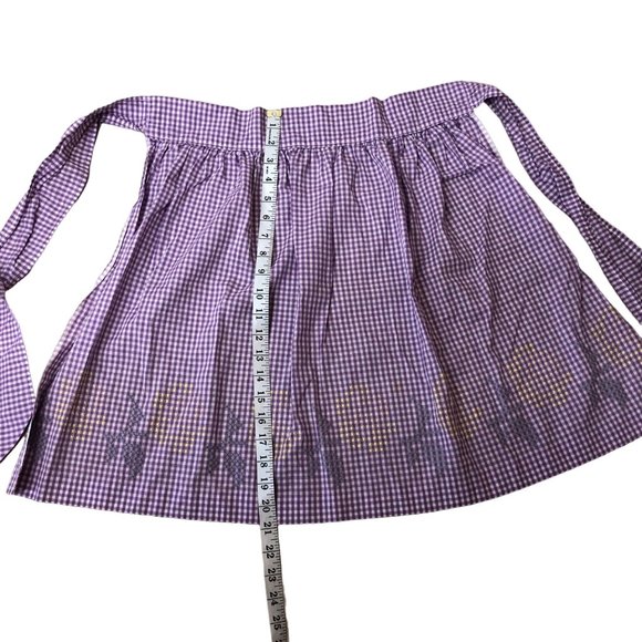 Handmade Apron Purple Checked Cross Stitch Waist Tie Cottage Core Christmas Gift - Picture 1 of 6